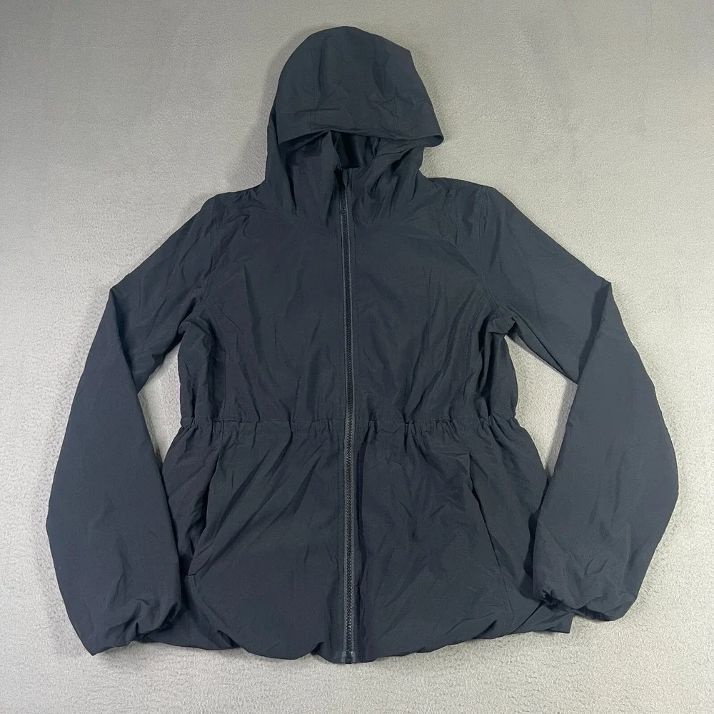 Lululemon Track Jacket Womens 6 Black Belle Hooded Full Zip Outdoor Workout FLAW